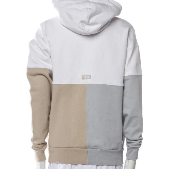 Kith Unisex Hoodie Colorblock College Sweatshirt in White, Gray, Tan - Picture 10 of 13